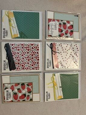 Handmade Strawberry & Polka Dot Birthday Card Bundle - Green & Red